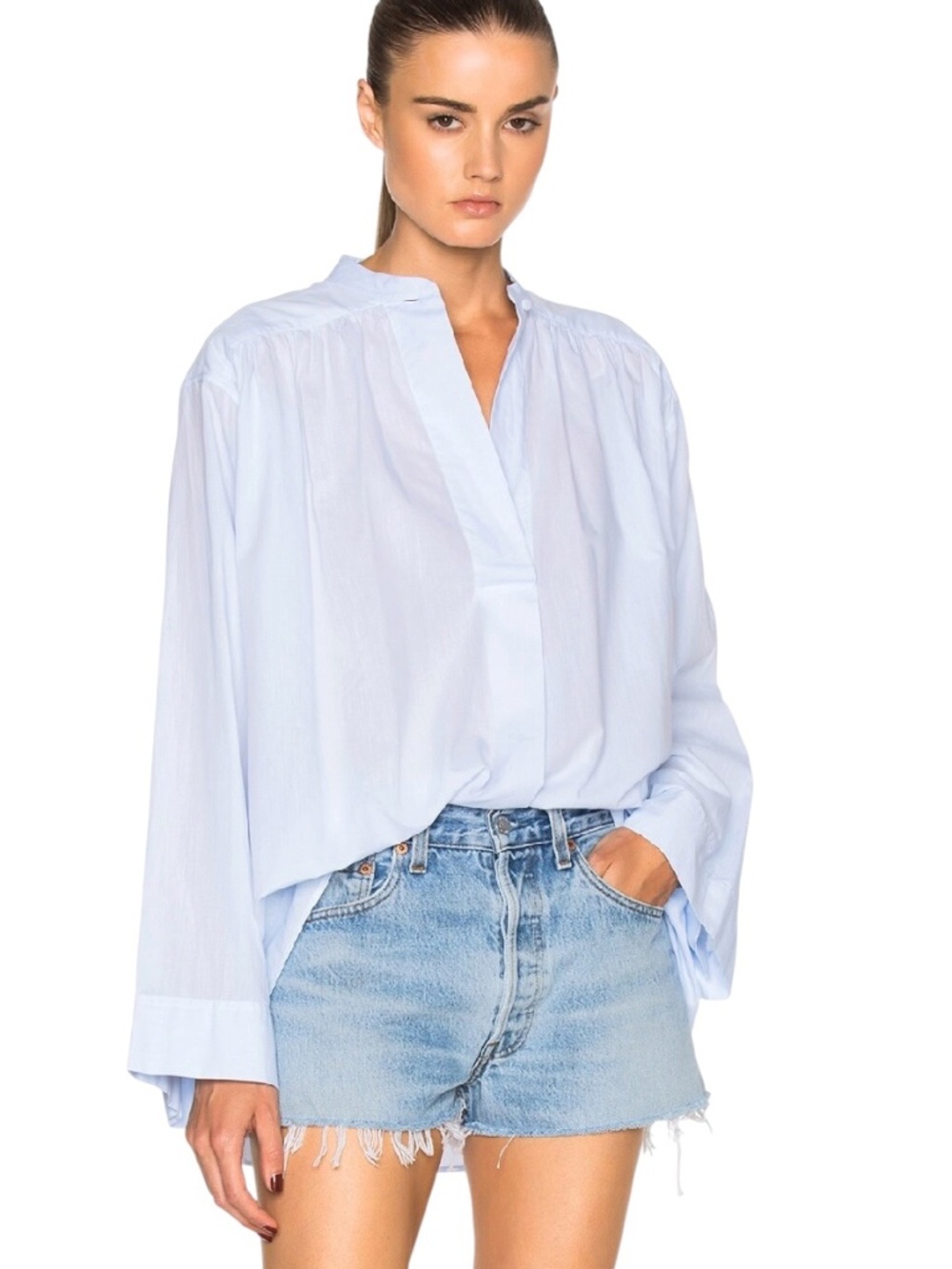 HELMUT LANG LIGHT BLUE FRONT SEAM DETAIL LOOSE FIT LONG SLEEVE BLOUSE - NWT
